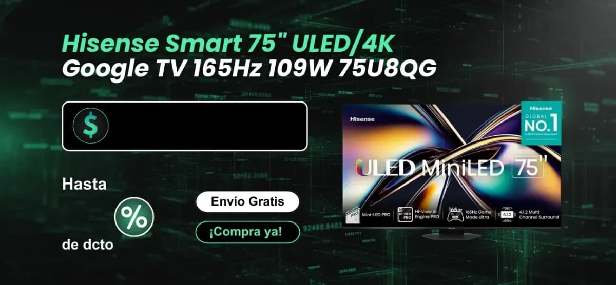Televisor Hisense Smart 75" ULED/4K Google TV 165Hz 109W 75U8QG - TV-103