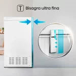 Bisagra ultra fina en Congelador Hisense Bd-297. Detalle de la bisagra ultra fina del congelador Hisense para espacios ajustados.