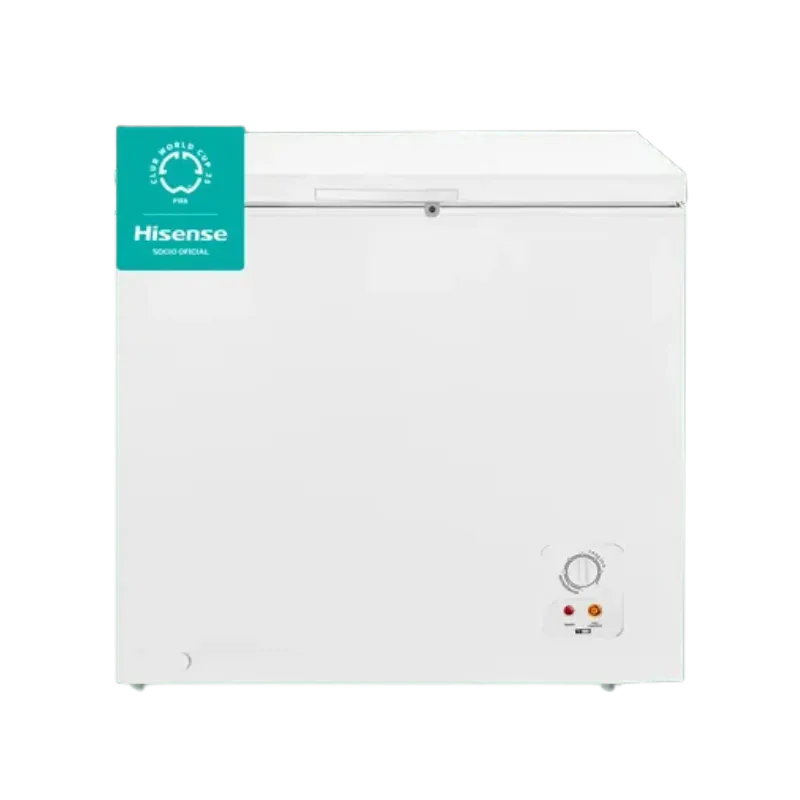 Congelador horizontal Hisense BD-144 con diseño compacto en color blanco