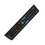 Vista del control remoto Samsung BN59-01198Q con botones destacados y diseño alargado.