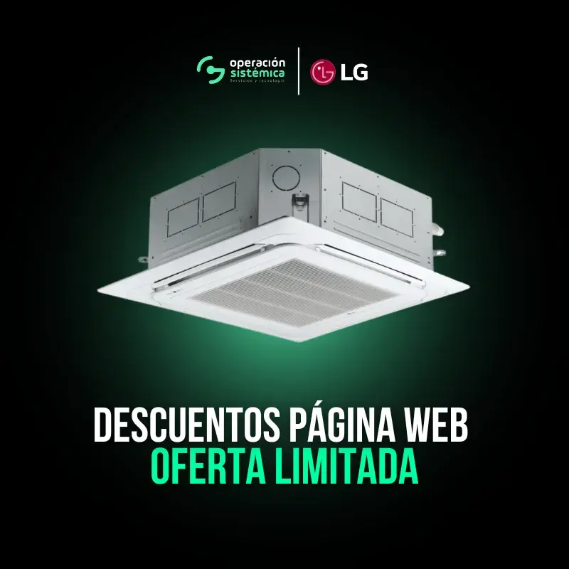 Aire Acondicionado LG Tipo Cassette Inverter con diseño compacto y distribución uniforme del aire.