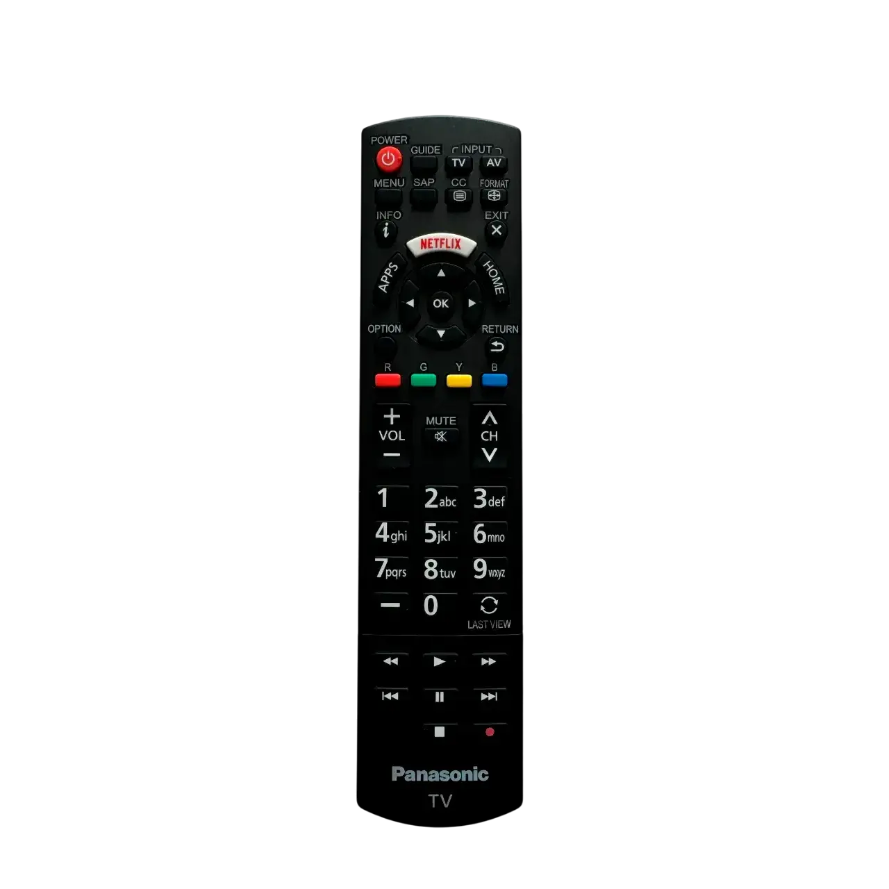 Control remoto Panasonic 06-5N2W49-PA03 – Compatibilidad con televisores Panasonic. Control remoto Panasonic 06-5N2W49-PA03, vista frontal completa.