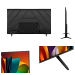 Diseño y estructura del televisor Hisense 43″ UHD 4K. Vistas del televisor Hisense desde diferentes ángulos.