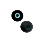 Vista inferior frontal de almohadillas Sony WF-1000XM5 negras con núcleo azul, tamaño L