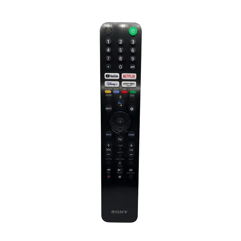 Control remoto Sony RMF-TX520U negro, botones numéricos y acceso directo a Netflix, YouTube, Disney+ y Prime Video