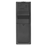 Parte trasera del control remoto Sony RMT-AM220U mostrando compartimento de baterías y detalles de fabricación