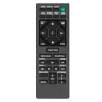 Vista frontal del control remoto Sony RMT-AM220U mostrando botones para funciones de audio y navegación multimedia