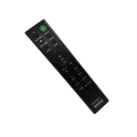 Vista diagonal del control remoto Sony HT-S350 RMT-AH500U destacando distribución ergonómica de botones multimedia