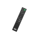 Control remoto Sony RMT-AH200 negro vista diagonal con botones de volumen y ajustes de sonido