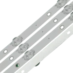 Vista detallada de LEDs integrados y puntos de conexión del kit de barras LED para TVs Hyundai y Olimpo modelos HYLED5013iNTM, INT5014K y compatibles.