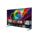 elevisor Hyundai QLED 4K HYLED9801QG4KM mostrando menú de Google TV con aplicaciones destacadas como YouTube, Prime Video y Spotify.