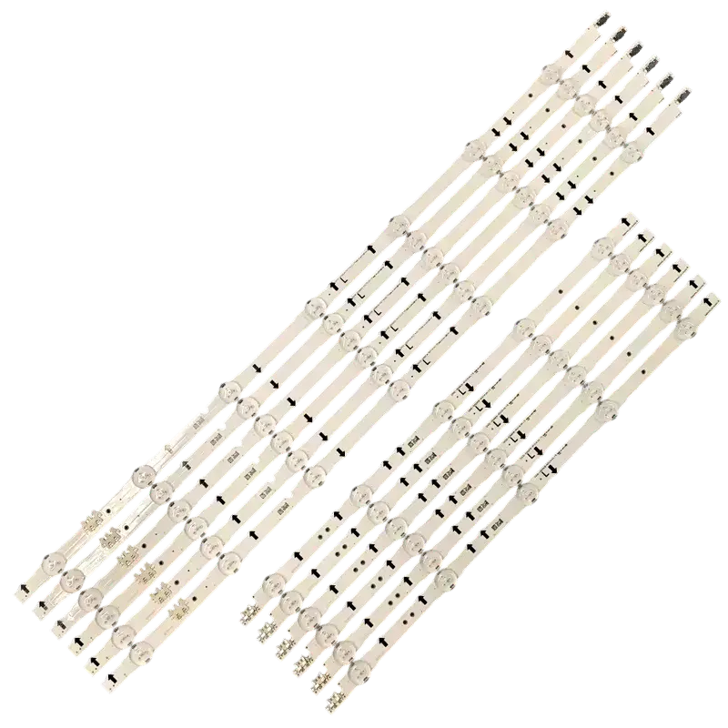 Kit de barras LED para televisor Samsung UN55J6300AKXZL con lentes difusores y flechas de instalación.