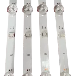 Barras LED compatibles con televisor 49UJ620T, mostrando conectores de alimentación y lentes difusores.