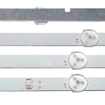 Detalle del Kit de Barras LED compatible con televisor 49UJ620T, mostrando lentes difusores y conector de alimentación.