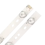 Detalle del Kit de Barras LED compatible con televisores 49X5, 49E350E, 49E361S y más, mostrando conectores y lentes difusores.