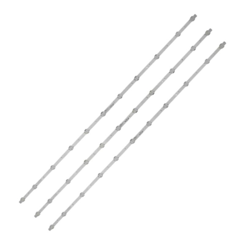 Kit de Barras LED compatible con televisores V1 HYLED5519N4KM, diseño de tres tiras con lentes difusoras para una iluminación uniforme.