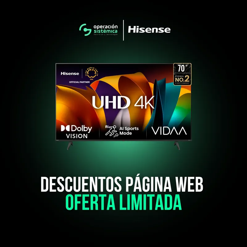 Televisor Hisense 70A6N con oferta especial y envío gratis, Hisense patrocinador autorizado de Club World Cup 25.