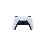 Control inalámbrico DualSense blanco para PS5, vista frontal mostrando botones y diseño ergonómico.