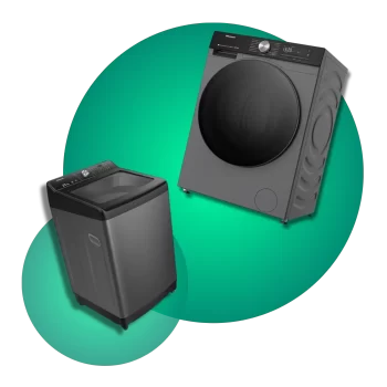 Lavadoras de carga superior y frontal con diseño moderno y tecnología avanzada.