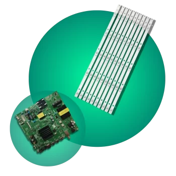 Tarjeta electrónica y barras LED como repuestos esenciales para televisores y dispositivos electrónicos.