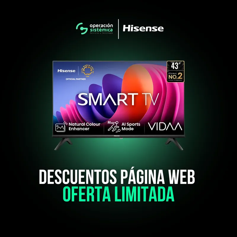 TV Hisense 43" Full HD, diseño delgado y elegante, Hisense patrocinador autorizado de Club World Cup 25.