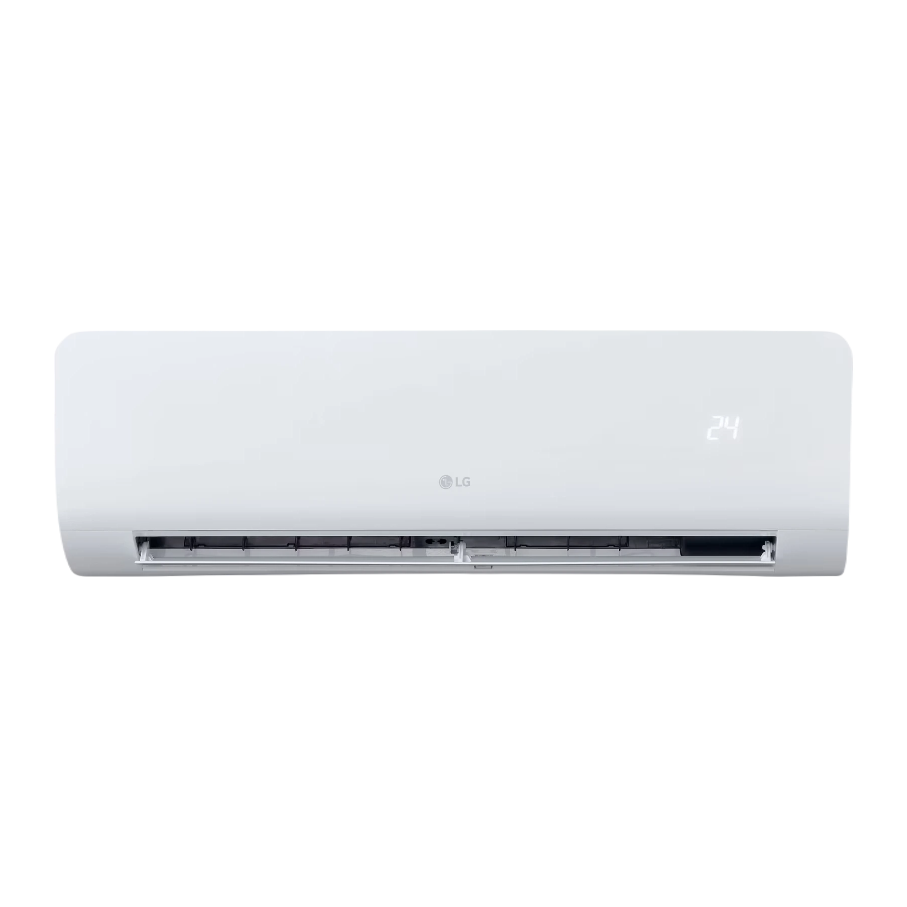 Aire acondicionado LG PRO 12000 BTU vista frontal con panel abierto y temperatura digital