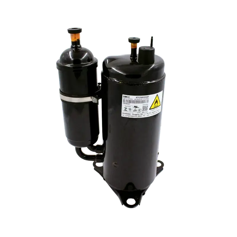 Compresor rotativo inverter Midea KTF250D22UMT con etiqueta técnica y advertencia de seguridad