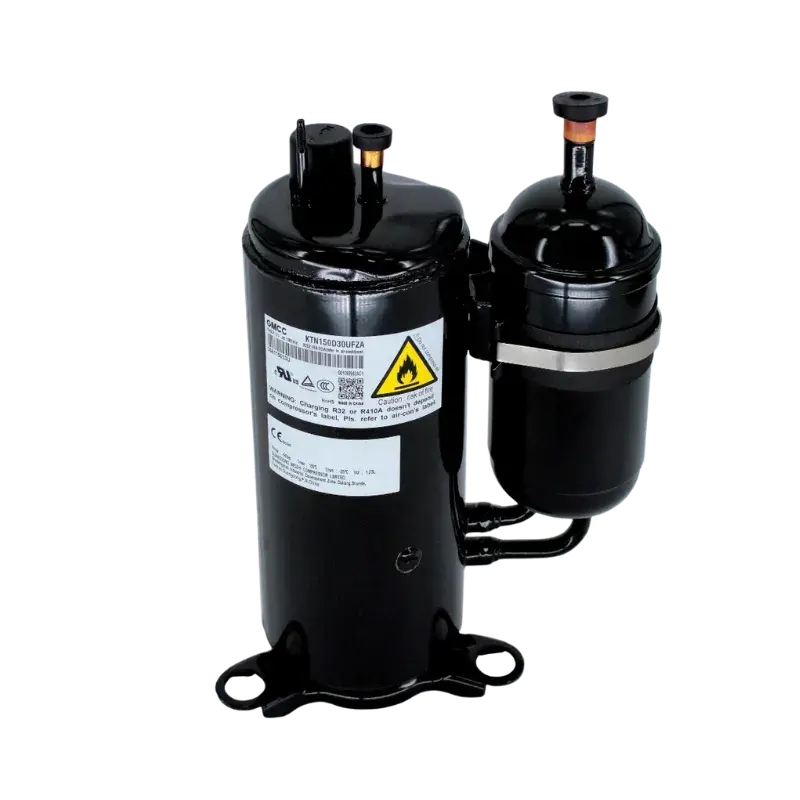 Compresor rotativo Midea KTN150D30UFZA con etiqueta técnica y unidad auxiliar