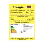 Etiqueta RETIQ de eficiencia energética para aire acondicionado LG modelo VO182H1 SD1, mini split pared, con consumo de energía de 249 kWh/mes y eficiencia de 2.84 Wt/We.