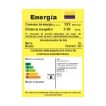 Etiqueta RETIQ de eficiencia energética para aire acondicionado LG modelo VO242H1 SD1, mini split pared, con consumo de energía de 323 kWh/mes y eficiencia de 2.93 Wt/We.