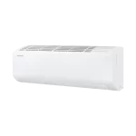 Vista inclinada del aire acondicionado Samsung AI Digital Inverter 9000 BTU, diseño moderno y líneas suaves.