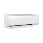 Aire acondicionado Samsung WindFree 12000 BTU en funcionamiento, vista lateral con rejilla abierta y dirección de aire visible.