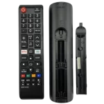 Control remoto Samsung BN59-01347A con vista completa del frente, parte trasera y compartimento de baterías