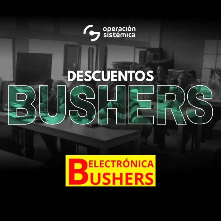 descuentos cursos tecnicos bushers estudiantes Imagen en blanco y negro de estudiantes en clase con texto de descuentos Bushers