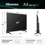 Medidas y peso del televisor Hisense Smart 40 pulgadas modelo 40A4NV