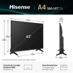 Dimensiones del Hisense Smart TV 43A4NV y soporte de montaje Medidas del televisor Hisense 43A4NV con base y sin base