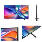 Vista frontal, lateral y en ángulo del televisor Hisense QLED 4K de 43 pulgadas modelo 43Q6QV