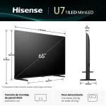 Medidas y compatibilidad del Hisense 65U7QG: 144.6 cm de ancho y soporte VESA 400×400 mm Dimensiones del televisor Hisense 65U7QG con soporte VESA y peso con y sin base