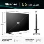 Dimensiones del televisor Hisense 65U6QV ULED MiniLED de 65 pulgadas con medidas en cm y peso total