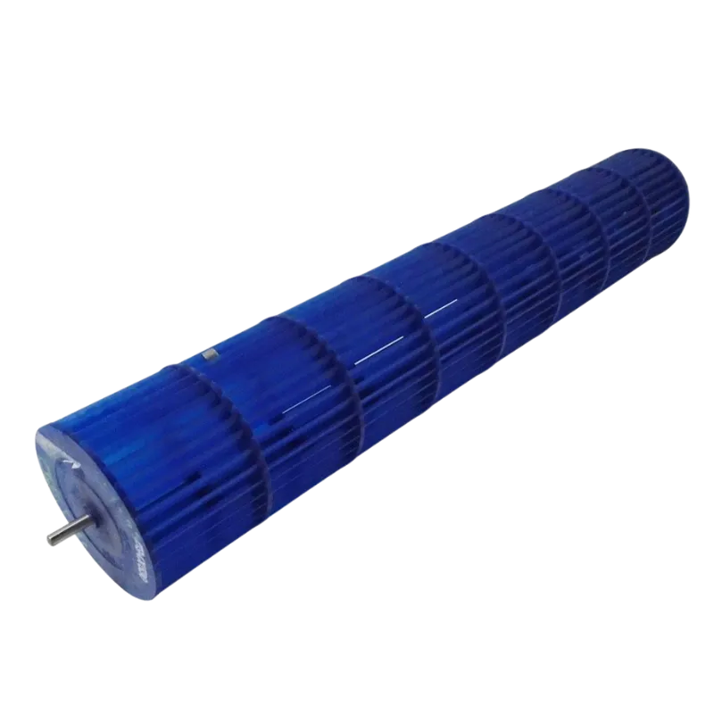 cross flow fan Midea 12100102000070 en vista diagonal con aspas azules