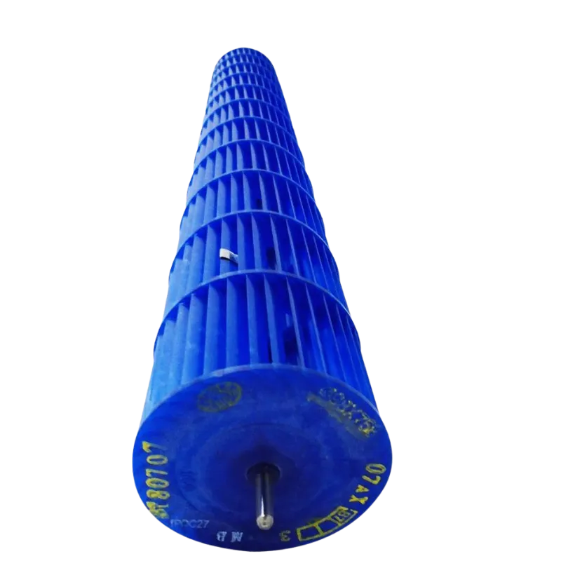 Cross Flow Fan Midea 12100102000131 con eje metálico y aspas azules.