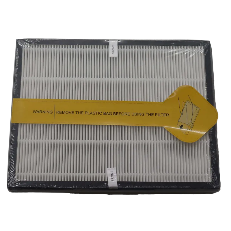 Filtro purificador de aire FC-20C-1A en empaque original con etiqueta de advertencia visible.