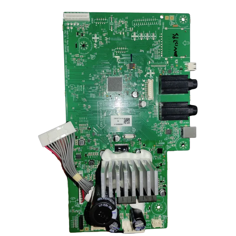 Main Board completa EBR30715310 para LG XBOOM RN9 con puertos y disipador Placa electrónica Main control Board EBR30715310 LG XBOOM RN9 vista completa con componentes y conectores.