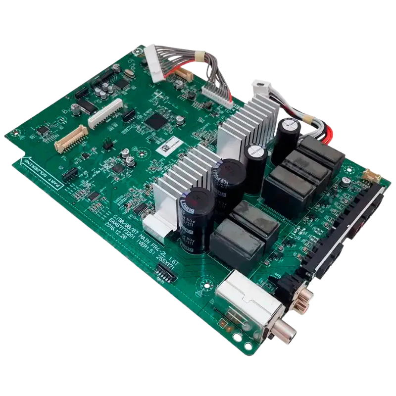 Main Board LG EBR83763402 para CJ88 vista diagonal con condensadores y disipadores originales.