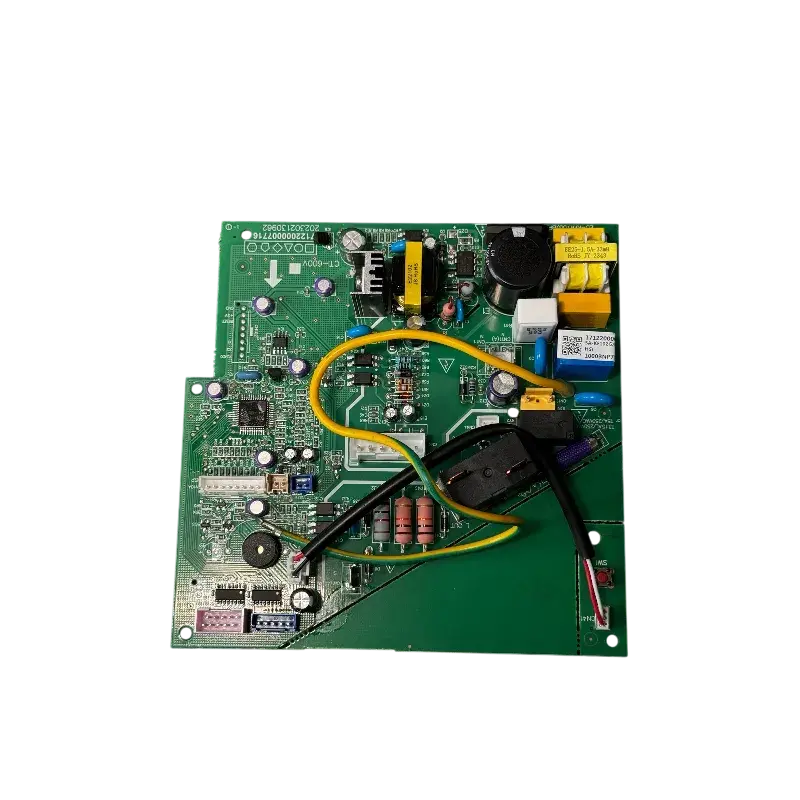 Main Control Board 17122000057868 Midea, plano cerrado con enfoque en conectores y bobinas.