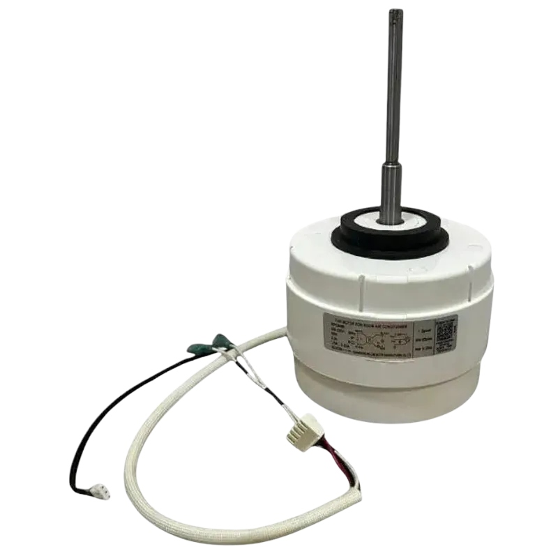 Motor Asíncrono Monofásico 11002012003630 con eje largo y conectores visibles para aire acondicionado