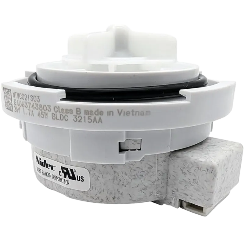 Motor bomba desagüe agua LG EAU63743803 vista lateral con etiqueta