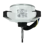 Motor Brushless DC 11002015000039 para unidad interior de aire acondicionado tipo split Motor DC sin escobillas para aire acondicionado, modelo 11002015000039, vistas laterales y trasera con etiqueta y conector