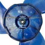 Dimensiones del Hub del Ventilador Cruzado Midea 12100105000961 Detalle de dimensiones del hub del ventilador cruzado Midea 12100105000961, diámetro 13,90 cm y orificio central 7 mm