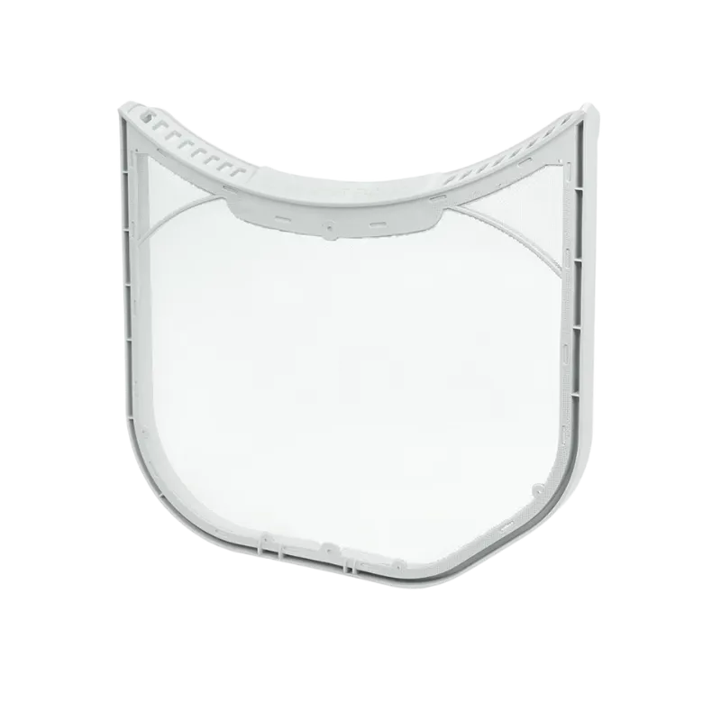 Filtro de pelusas LG ADQ56656403 original para secadora, vista en ángulo con marco curvo y malla